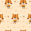 Seamless pattern with cute tiger Kids print Vector illustrations Royalty Free Stock Photo